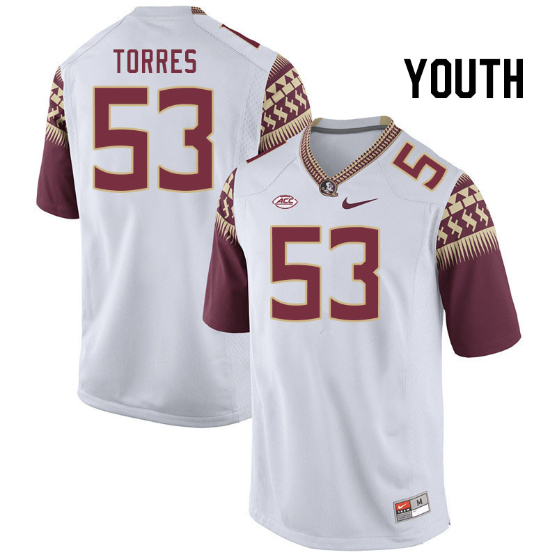 Youth #53 Brandon Torres Florida State Seminoles College Football Jerseys Stitched Sale-White